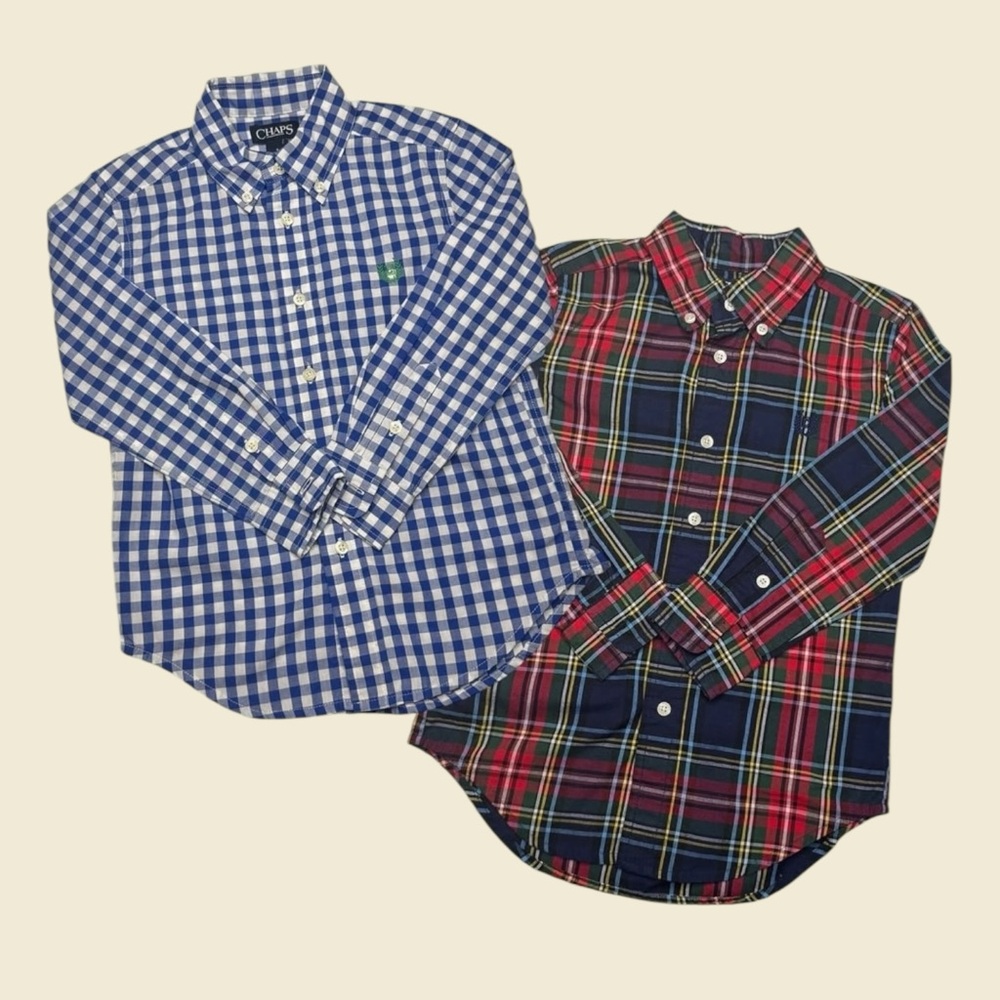 2 Chaps Checkered and Plaid Shirts - Blue and Red both size 5!